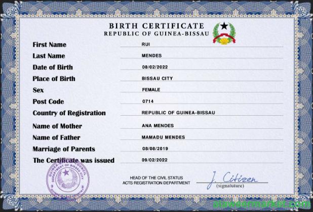 Guinea-Bissau birth certificate PSD template